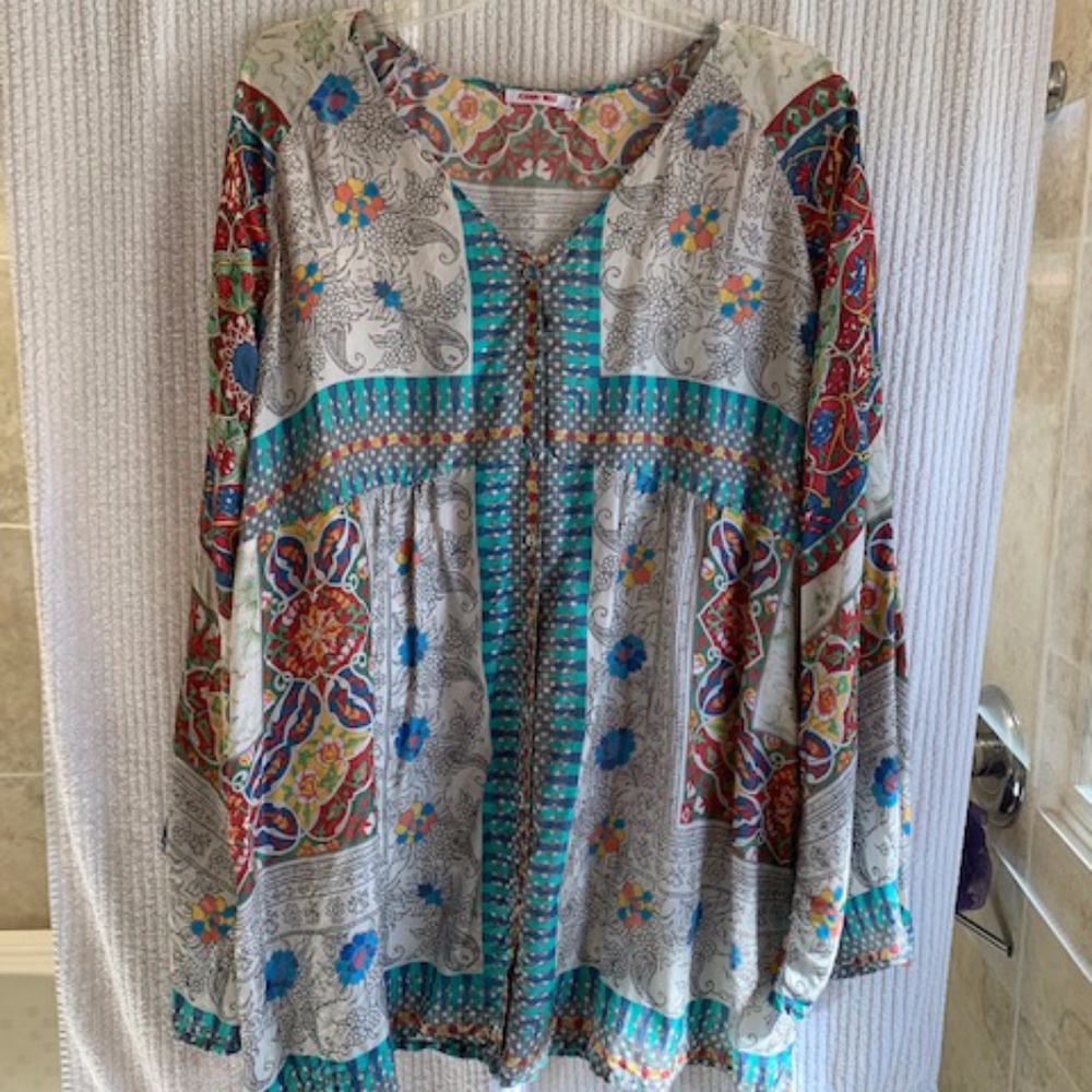 100% Silk Cute Johnny Was Size XL Blouse